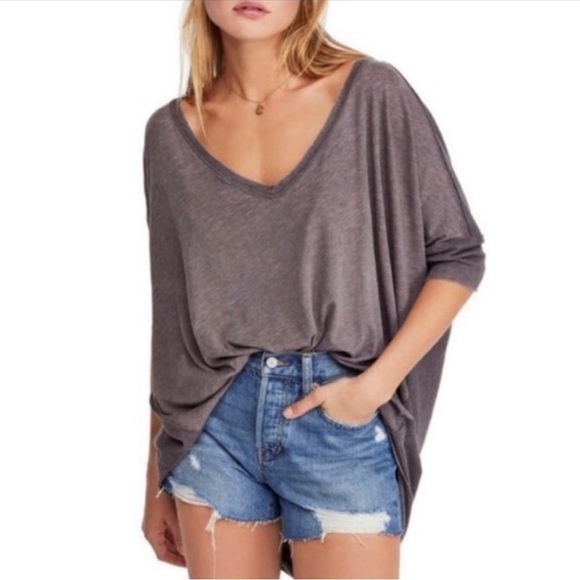 Free People Catch Waves Oversized Brown Wash Tunic Tee Medium - Picture 2 of 13